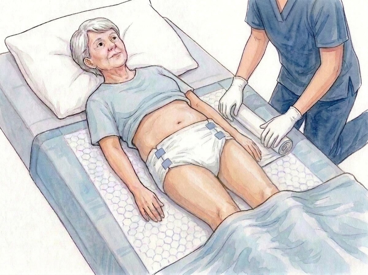 8. Srotolare la parte passata sotto la persona, regolare entrambi i lati